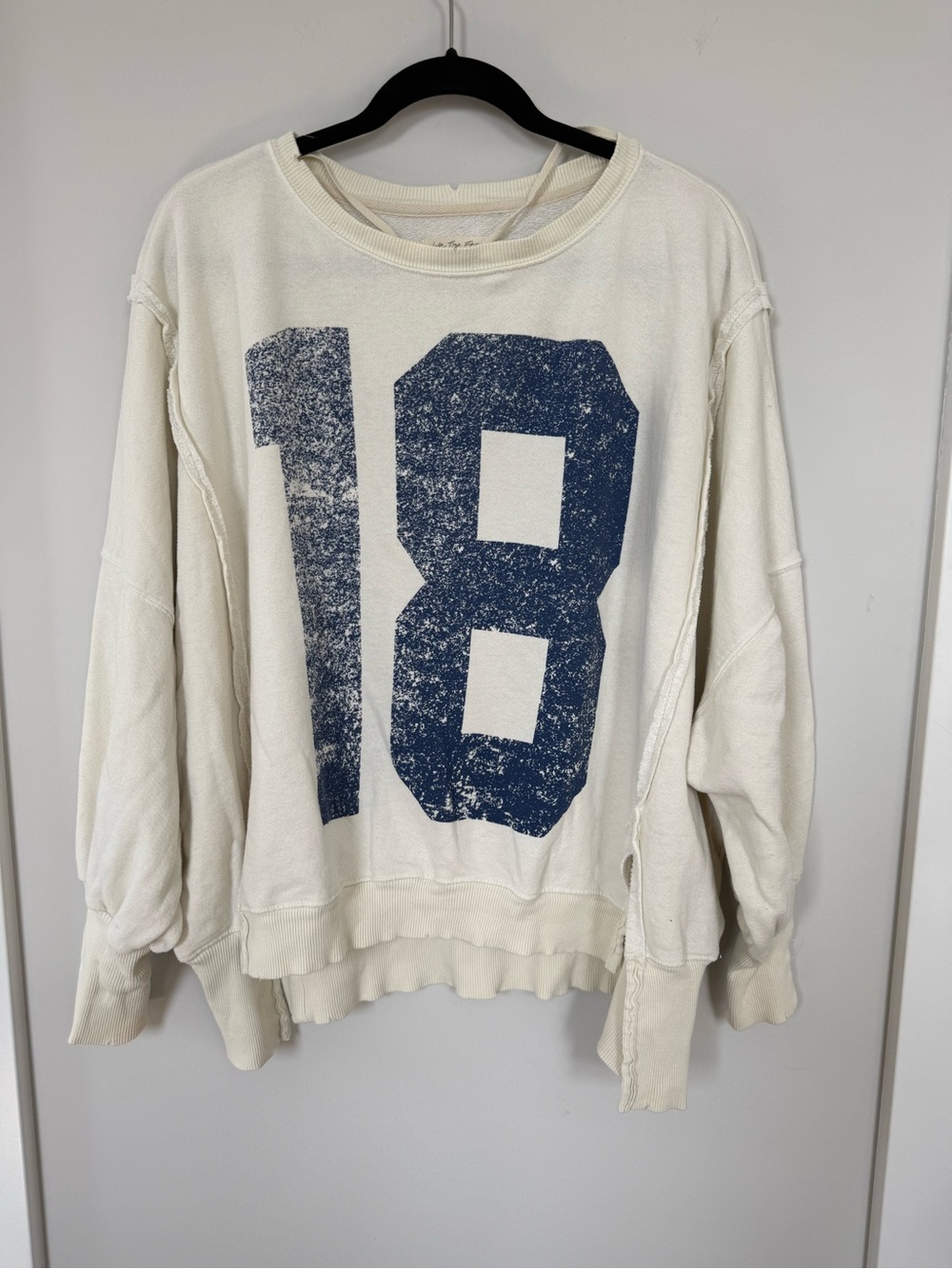 We The Free Cream Crewneck Sweatshirt with Distressed Navy 18 Graphic